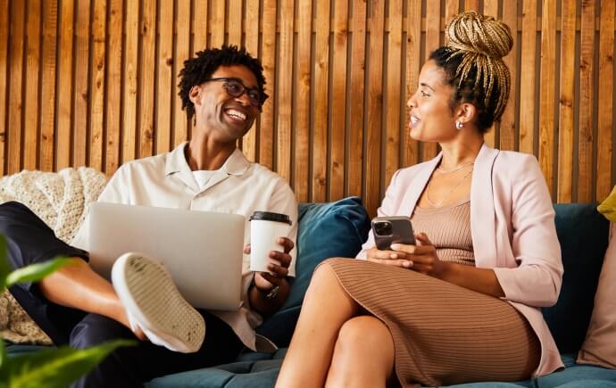 two young professionals in a cafe 